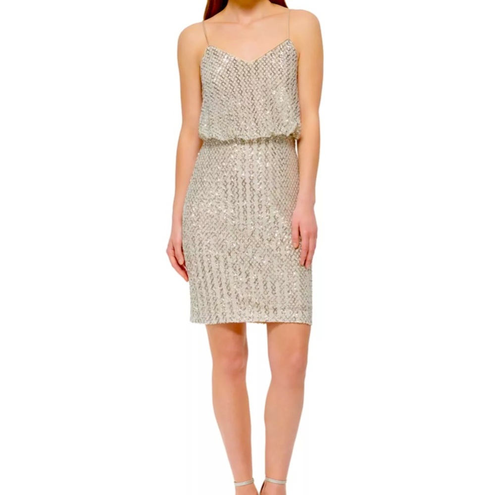 Sequin Blouson Sheath Dress silver size 2